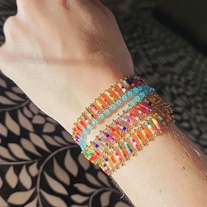 Anthropologie Rainbow Bead Multicolored Tassle Bracelet Magnetic